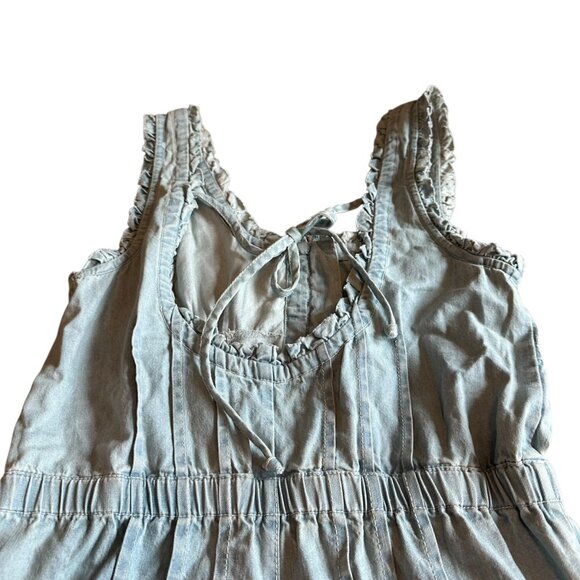 We The Free Lucille Chambray Light Denim Jumpsuit Ruffle Back Tie Size Small - Picture 9 of 13